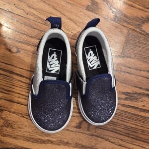 Vans Kids Glitter Slip-On Shoes - Navy and Silver